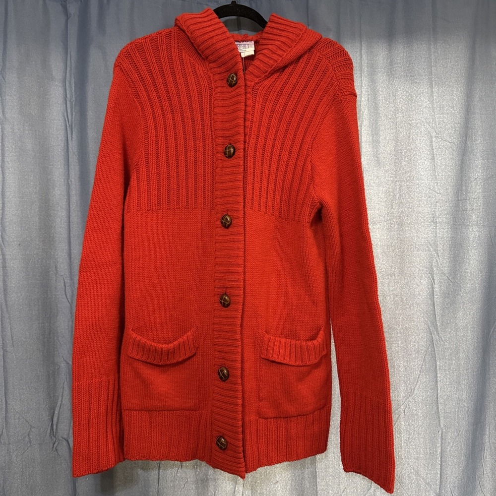Vintage Sears Cardigan Sweater Womens Sz L 40 Red Chunky Knit 70s Button Up